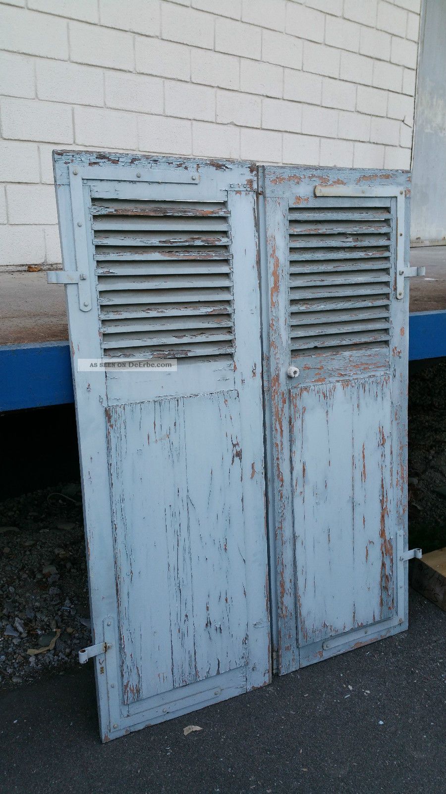 1 Paar Alte Antike Fensterläden Mit Lamellen Klappläden Hellblau 160cm Hoch