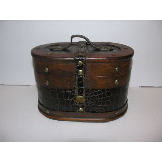 Nostalgischer Ovaler Hutkoffer 23cm Holz Leder Hutschachtel Antik - Stil Truhe Box Bild