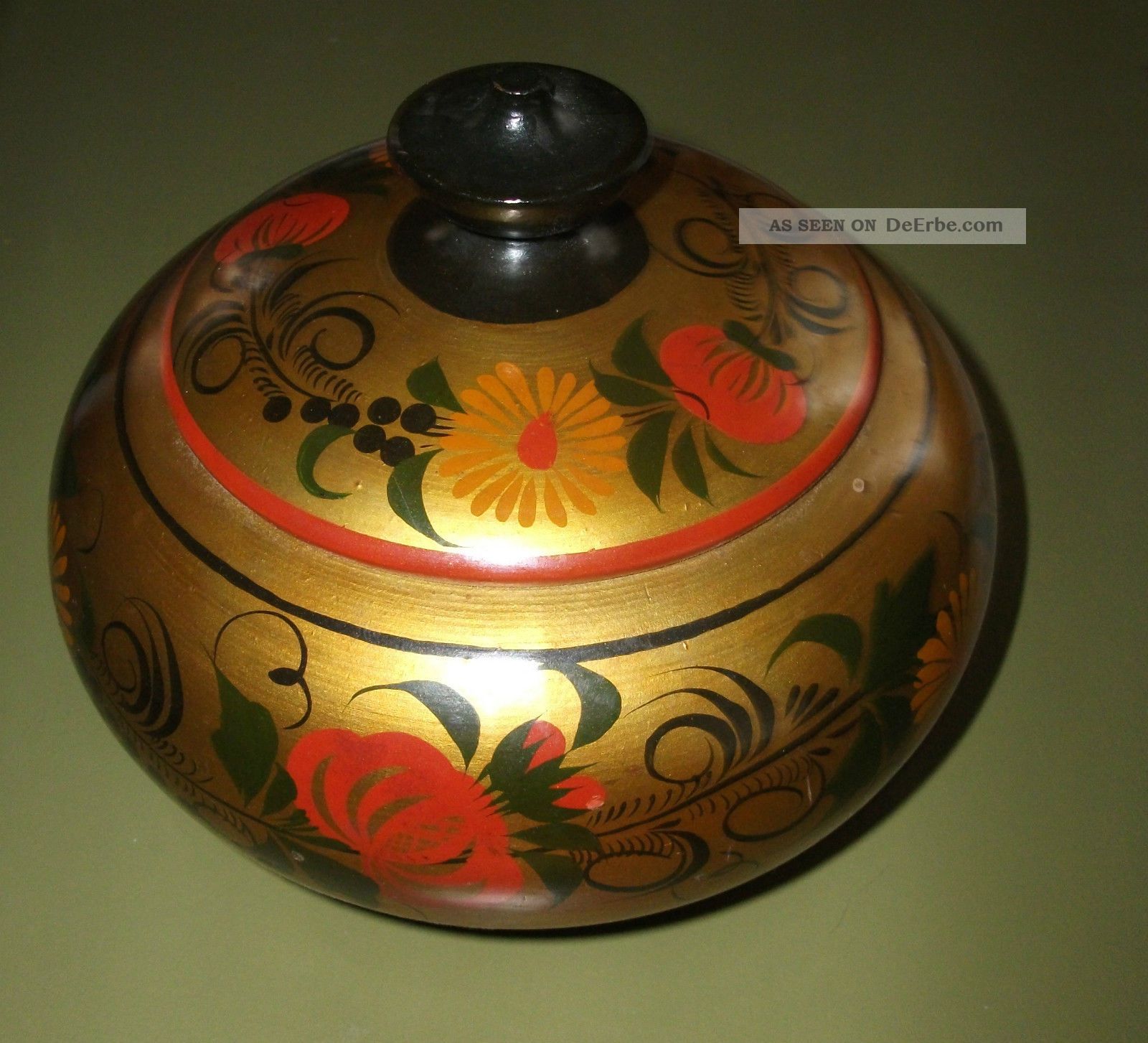 Russische Dose Mit Deckel Aus Holz,  Bemalt Volkskunst Bild
