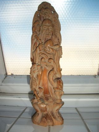 Große Alte Holz Figur 30 Cm Skulptur Hausgott? Hand Geschnitzt China Asiatika Bild