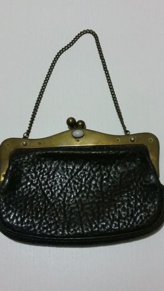 Geldbörse Handtasche Clutch Leder Antik Mit Perlen Und Stein Bild