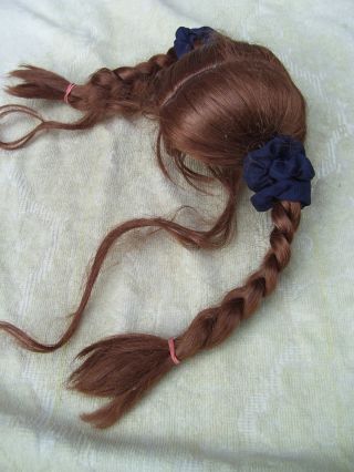 Alte Puppenteile Kupferrote Haar Perücke Zoepfe Vintage Doll Hair Wig 45 Cm Girl Bild