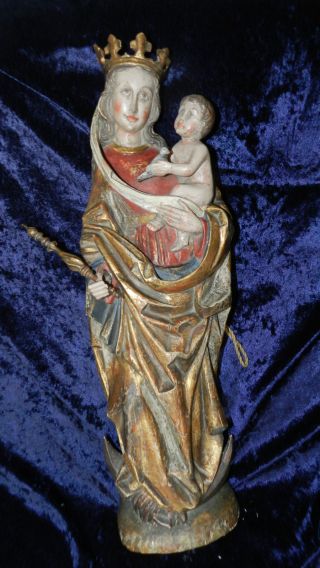Hl.  Maria Madonna Jesus Christus 60cm Gotisch Heiligenfigur Holzfigur Geschnitzt Bild