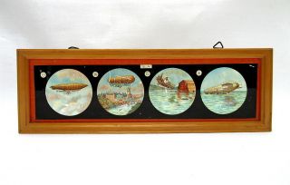 Bild,  Glasbild,  4 Luftfahrtschiffe,  Zeppelin,  Für Laterna Magica Bild