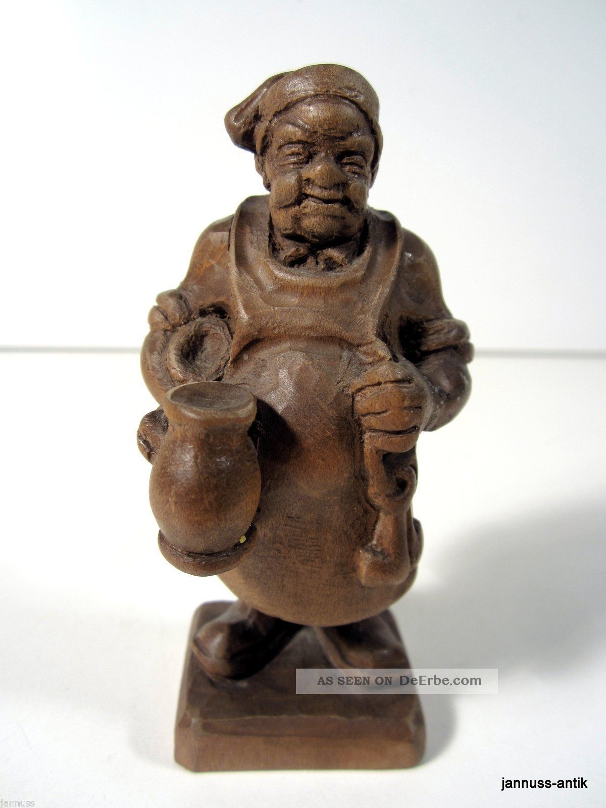 Alte Kleine Holzfigur Der Kellermeister Massivholz Handgeschnitzt Künstlerarbeit 1950-1999 Bild