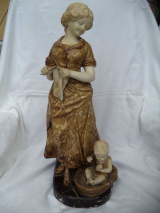 Sehr Schöne Große Skulptur / Figur - Mutter Mit Kind - 20 Iger Jahre - Ca.  53 Cm Bild