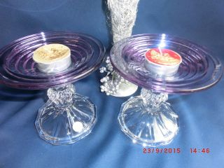 2 Teelichthalter Auf Fuß Kerzenständer Glas Bleikristall Alexandrit Lila Bild