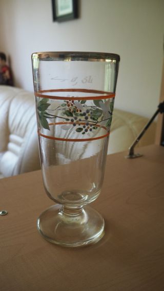 Altes Bauernglas Bemalt 0,  5 Ltr Mit Rosenbemalt Goldrand Sammler Liebhaber Bild