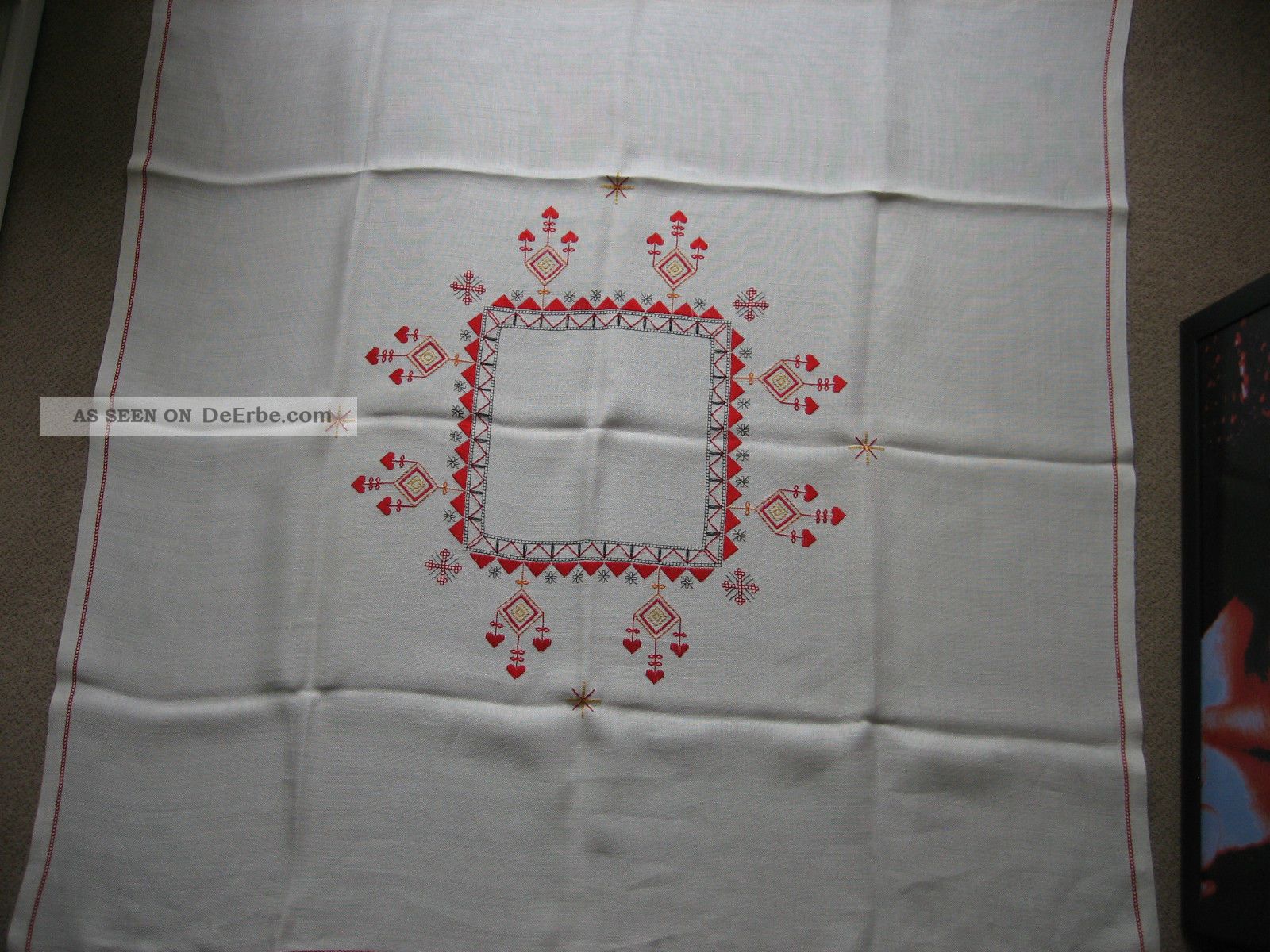 Tischdecke Stickerei Handarbeit Quadratisch 1,  20 X 1,  20 M Alt ErbstÜck Tischdecken Bild