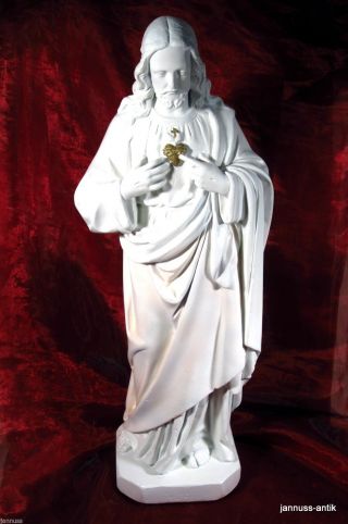 Alte Große Jesus Figur 64 Cm Skulptur Gips Signiert Besondere Dekoration Bild