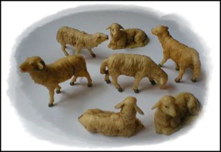 7 Alte Krippenfiguren Schafe Schafherde Mit Widder Sammler Sheep Nativity Scene Bild