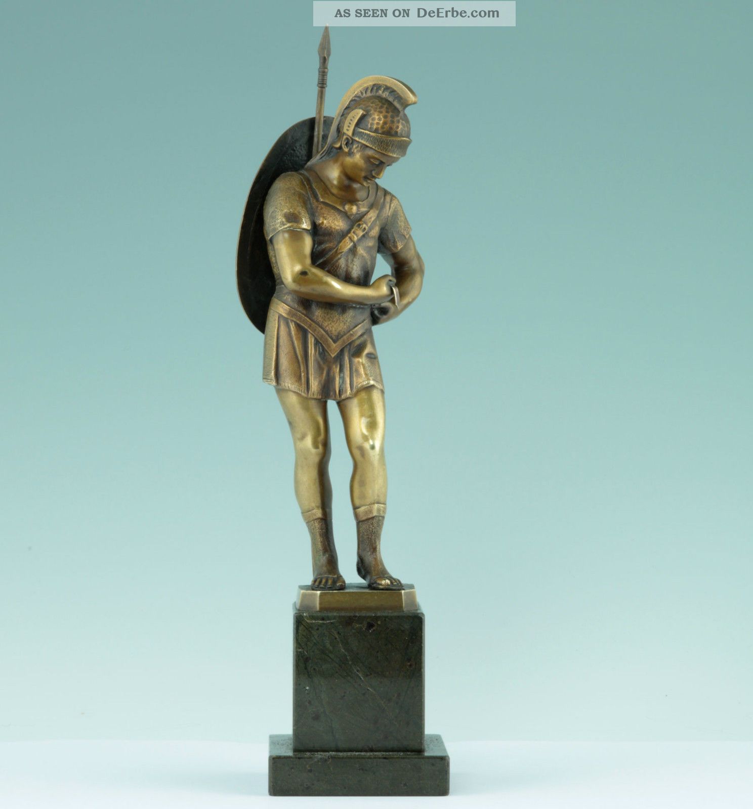 Römischer Krieger Mit Schild & Lanze Bronze Skulptur Um 1900 Natursteinsockel Bronze Bild