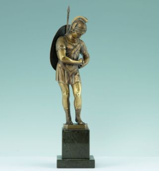 Römischer Krieger Mit Schild & Lanze Bronze Skulptur Um 1900 Natursteinsockel Bild