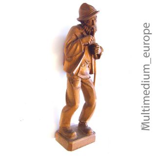 Holz Figur Alter Mann Pfeife Schnitzerei Wood Figure Carved Bild