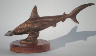 Künstler Bronze Skulptur Der Hai,  Haifisch Pantoffelfisch - Signiert Houska Bild