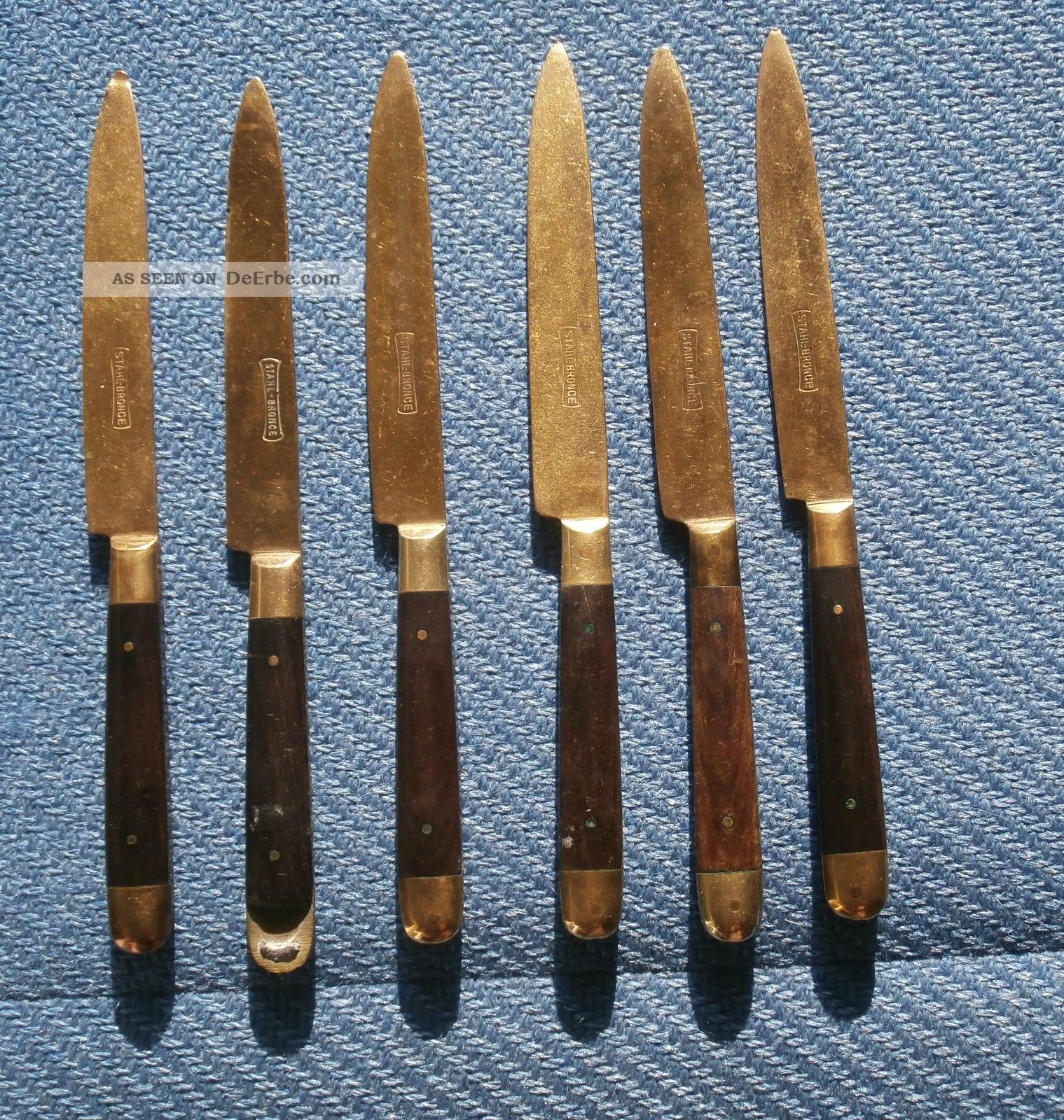 6 Antike Obstmesser,  Stahl - Bronze,  Mit Holzgriffen,  Klingen Gepunzt Haushalt Bild