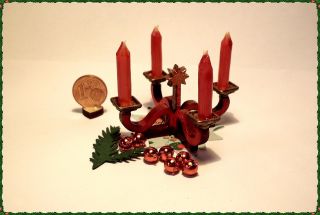Kerzenhalter Fürs Puppenhaus 1:12 - 1:10 Zum Weihnachtsfest Od.  Advent Mit 4 Kerzen Bild