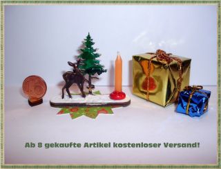 Kerzenhalter Reh Mit Tannenbaum Weihnachtsdeko Handarbeit F.  Puppenstube 1:12/10 Bild