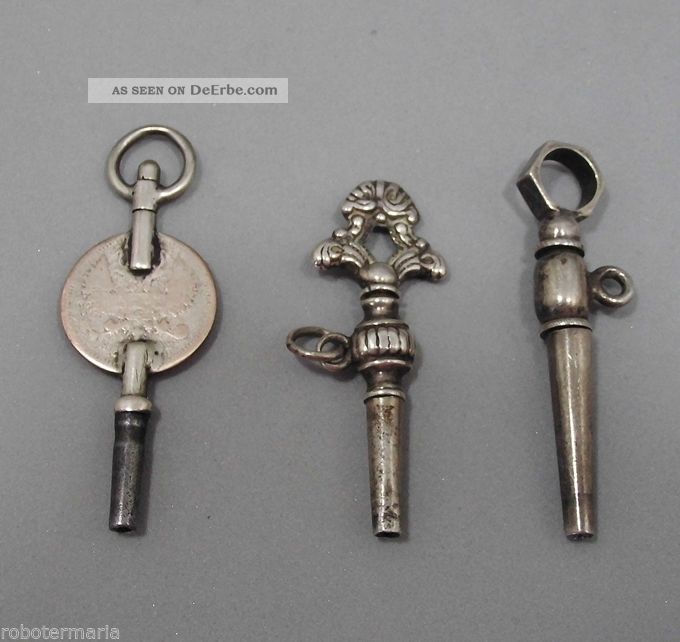 Um 1850/80: Drei Taschenuhrenschlüssel /uhrenschlüssel,  Aus Silber Taschenuhren Bild