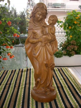 Holzfigur - Heiligenfigur - Madonna Mit Kind - Geschnitzt - Deko - Bild