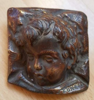 Bronze Messing Kindergesicht Signiert Zomertz Um 1900 ? Bild
