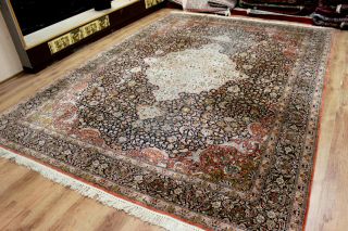 Echter Perser Teppich 385 X 272 Rug Felder Natur Orientteppich Seide Silk Seta Bild
