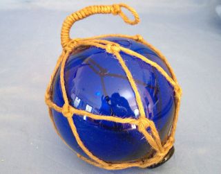 Fischerkugel Ø 13cm Glas Blau Eingeflochten In Einem Netz Aus Hanf (tampen) Bild
