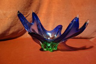 Murano - Glasschale Mit Leuchtendem Blau Und Grün,  An Spitzen U.  Boden Farblos,  1950 Bild