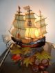 Altes Segelschiff Mit Leuchte Aus Holz - 3 - Mast - Segel - Sammlerwürdig Erhalten Maritime Dekoration Bild 1