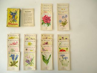 Karten Quartett „blumen“,  Um 1930,  Verlag Pv - Q8,  Mit Spielregel,  Vollständig 24 Bild