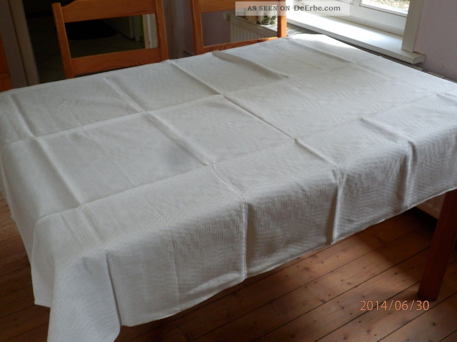 T17) Antik Leinen Tischdecke Muster Handgewebt 156 X 130