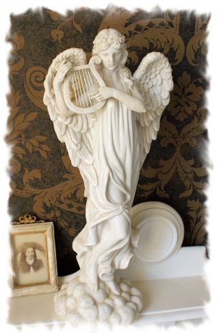 Vintage Engel Shabby Chic Figur Antik Engelsgra Harfe Engelfigur Weihnachten Bild