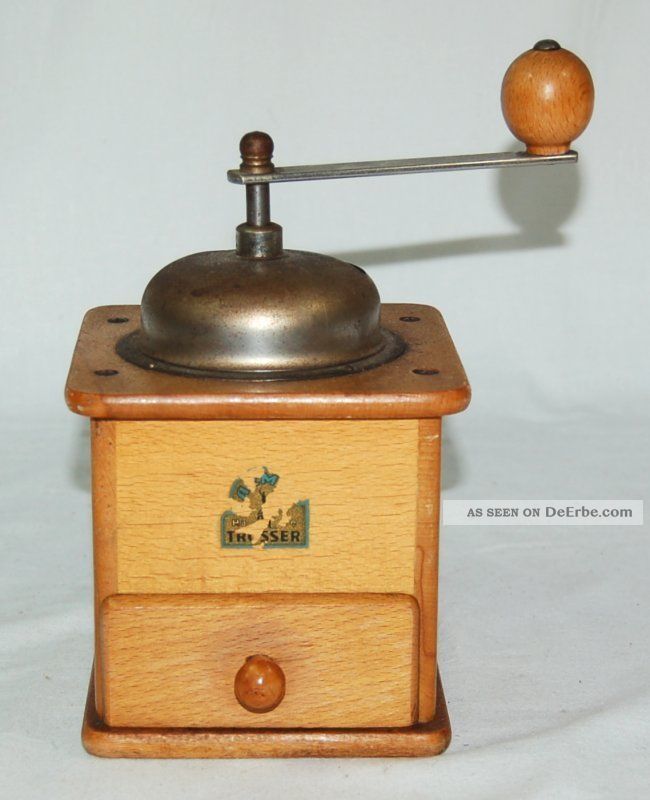 Alte Trösser Holz Kaffeemühle Mit Holz - Schublade - Metallmahlwerk Mokkamühle Haushalt Bild