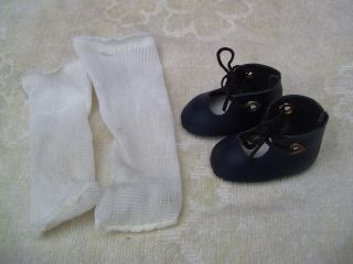 Alte Puppenkleidung Schuhe Vintage Dark Blue Shoes Socks 40 Cm Doll 4 1/2 Cm Bild