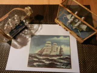 Nachlass Maritimes - Buddelschiff - Ölbild Gorch Fock - Vitrine Mit Segelschiff Bild