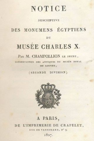 Champollion : Descriptive Monumens Egyptiens Du Musee Charles X,  1827 Skh Bild