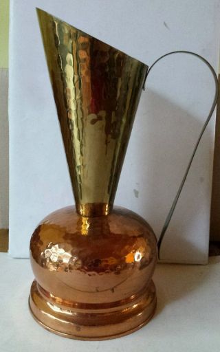 Sehr Alte Vase Henkelvase Krug Kupfer Messing Gehämmert Bild
