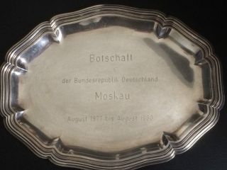 Silber 925 Ovales Tablett Gravur Deutsche Botschaft Moskau Ca.  184 Gramm Silber Bild