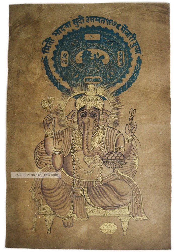 Indisches Gemälde,  Ganesh,  Ganapati,  Lord Ganesh Miniaturmalei Steinfarben India Entstehungszeit nach 1945 Bild