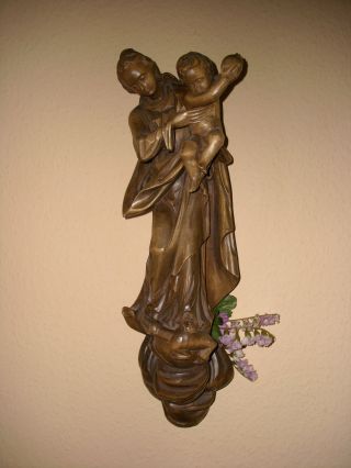 Holzfigur - Heiligenfigur - Madonna Mit Kind - Oberammergau - Geschnitzt - 45 Cm - Deko - Bild