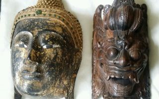 Buddha Asien Schnitzerei Göttin Drachen Indien Bali Holzmaske Geschnitzt Bild