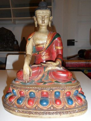 Buddha - Nepal - 5 Elementen Farben Handbemalt Mit Pigmenten 33cm.  Hoch Bild