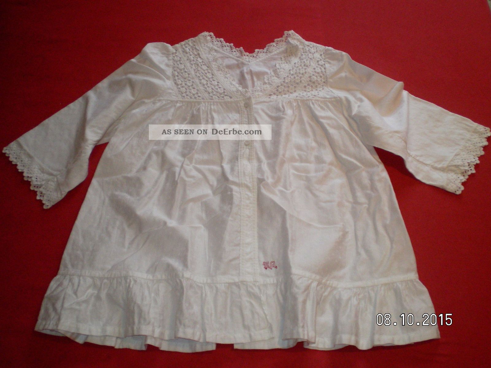 Antikes Bettjäckchen Weiß Baumwolle /mit Monogramm / Handarbeit / Schlafen Kleidung Bild