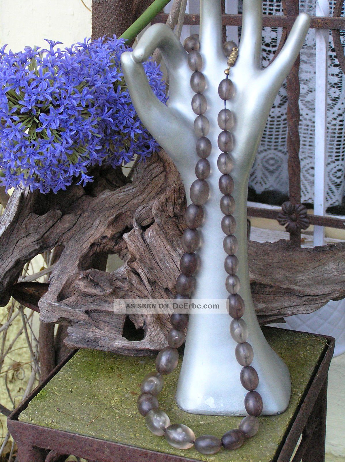 Halskette Kette Olivenform Kunststoff Acryl Damen Vintage - Schmuck