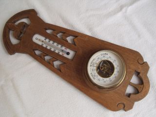 Antiker Originaler Jugendstil - Barometer Aus Holz Unbeschädigt Um 1900 Bild