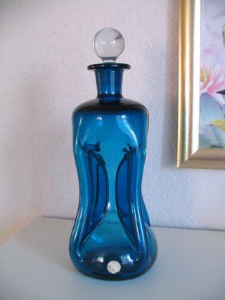 Holmegaard,  Decanter,  Karaffe,  Flasche,  Kastrup Gluckerflasche Blau 30cm Bild