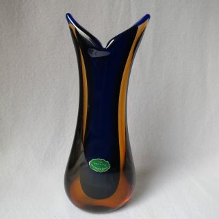 Große Murano Glasvase Zipfel - Vase Design 29cm Hoch Überfang 2farbig Edel Top Bild