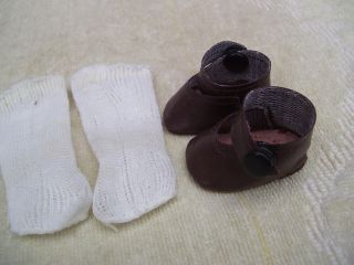Alte Puppenkleidung Schuhe Vintage Brown Shoes White Socks 40 Cm Doll 5 Cm Bild