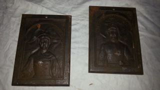 Paar Antike Ofenplatte Gussofen Kaminplatte Jugendstil Um 1900 Frauentracht Bild