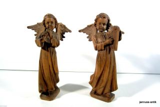 Exquisite Holzfiguren Massivholz 2 Musizierende Putten Engel Künstlerarbeit Bild